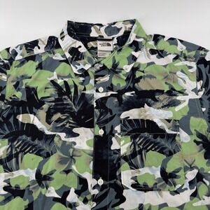 The North Face Button Up Shirt Mens XL Green Floral Camo Cotton Short Sleeve